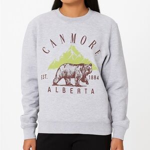 Canmore Alberta Canada Brown Bear Gray Graphic Sweater Women’s XS Oversized